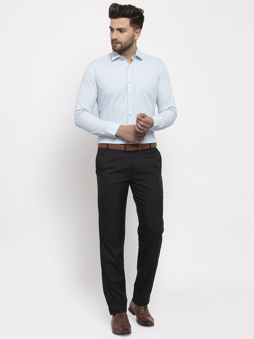 Jainish Blue Men's Cotton Striped Formal Shirt's ( SF 770Sky )