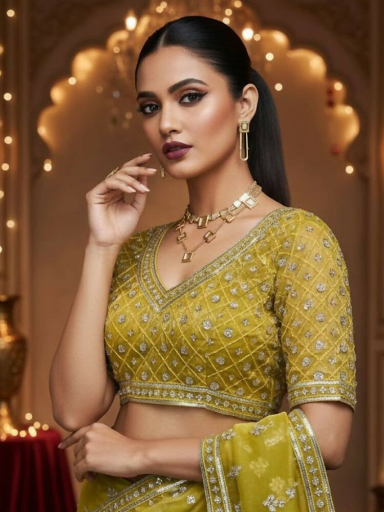 Joban Fashion Yellow Fandy Satin Silk Party Wear Sarees