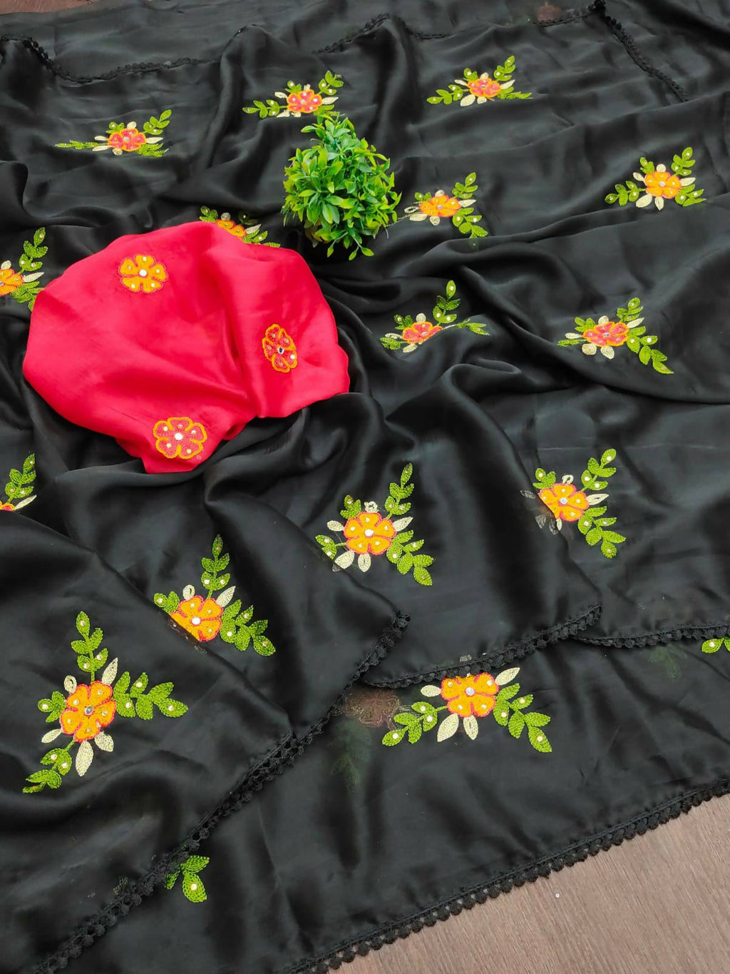 Teeya Creation Black Rangoli Silk Embroidery Work Party Wear Designer Saree
