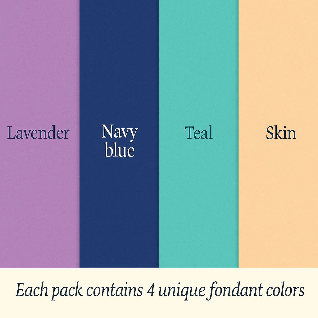 Confect Multipack of Lavender, Navy Blue, Teal and Skin Sugarpaste 15