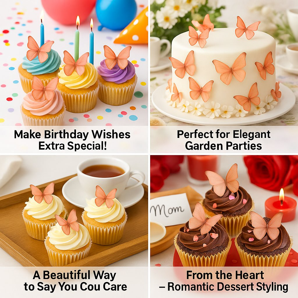 Confect Peach | Pack of 56 Edible Wafer Paper Butterflies