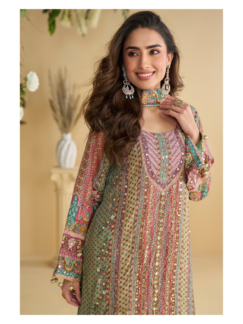 Aarshi Fashions Pink Heavy Crepe Digital Print Palazzo Suits