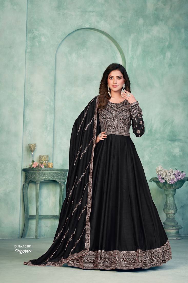 Anaita Black Embroidered Art Silk Anarkali Suit