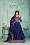 Anaita Navy Blue Embroidered Art Silk Anarkali Suit