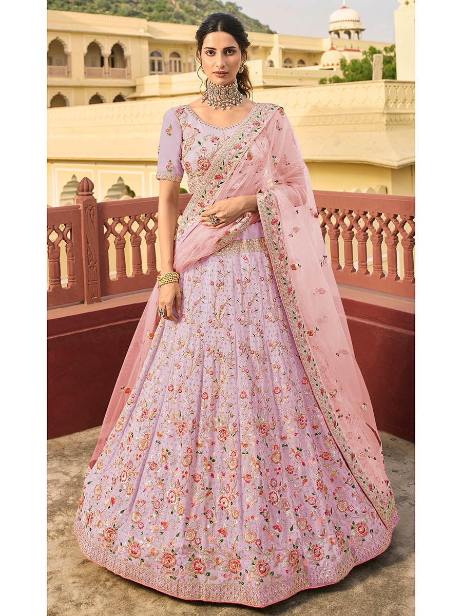 Myra Traditional Dark Pink Organza Embroidered Lehenga Choli