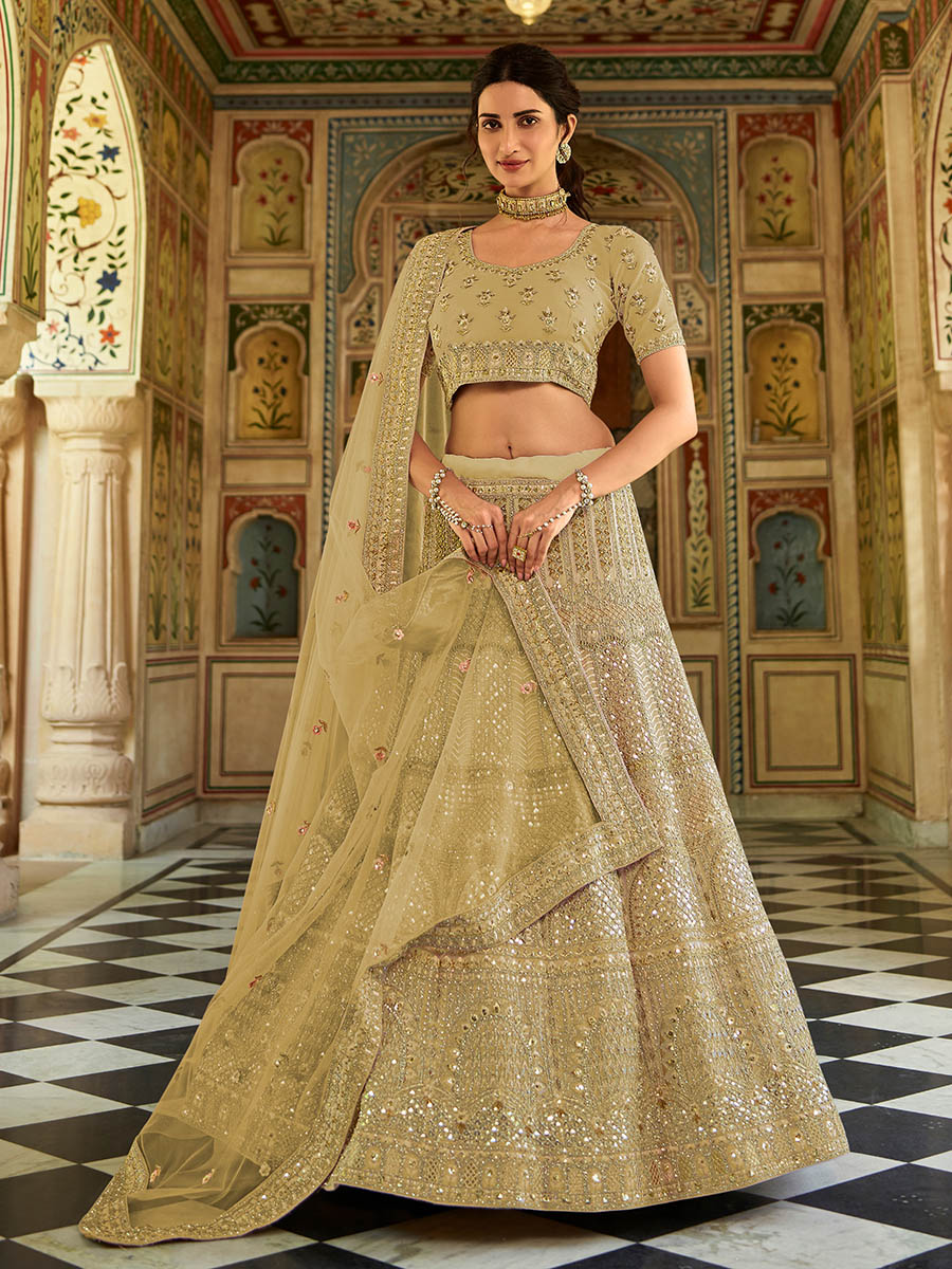 Myra Pista Organza Embroidered Lehenga Choli