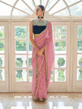 Myra Peach Embroidered Georgette Fancy Saree