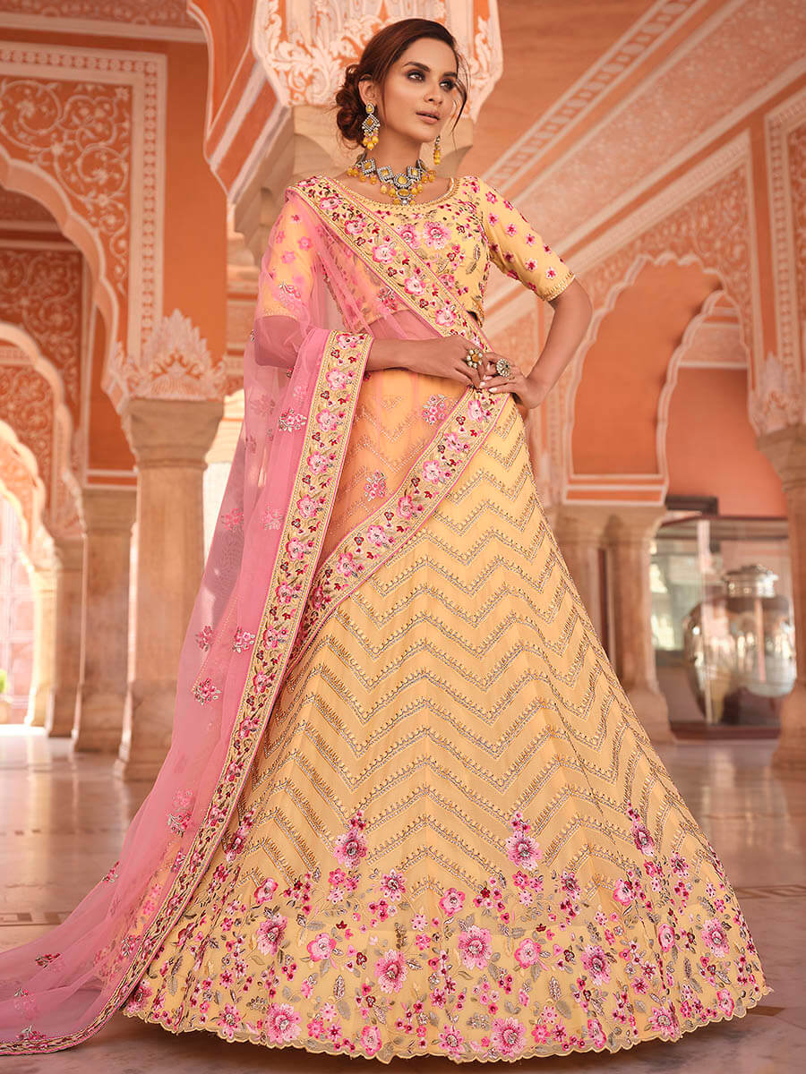 Myra Light Yellow Designer Hand work Lehenga