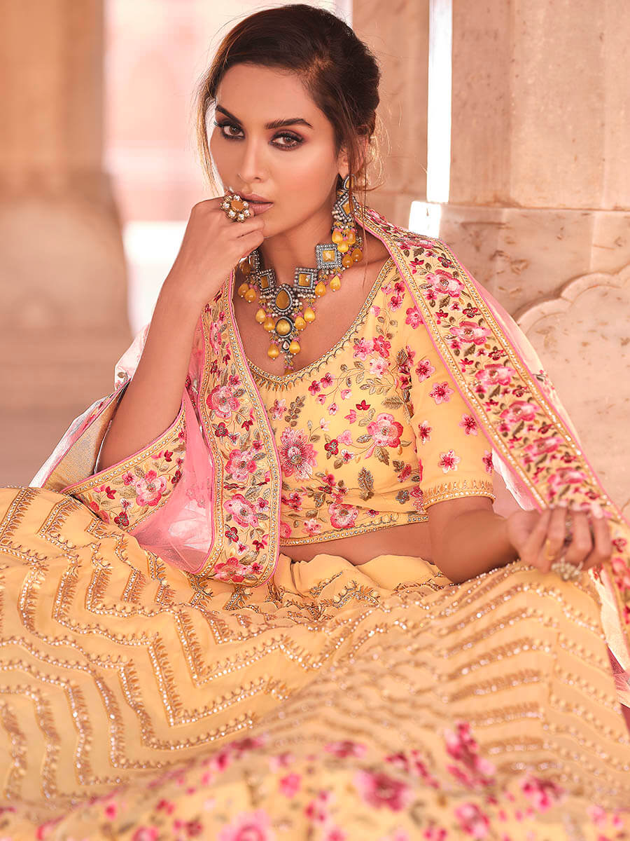 Myra Light Yellow Designer Hand work Lehenga