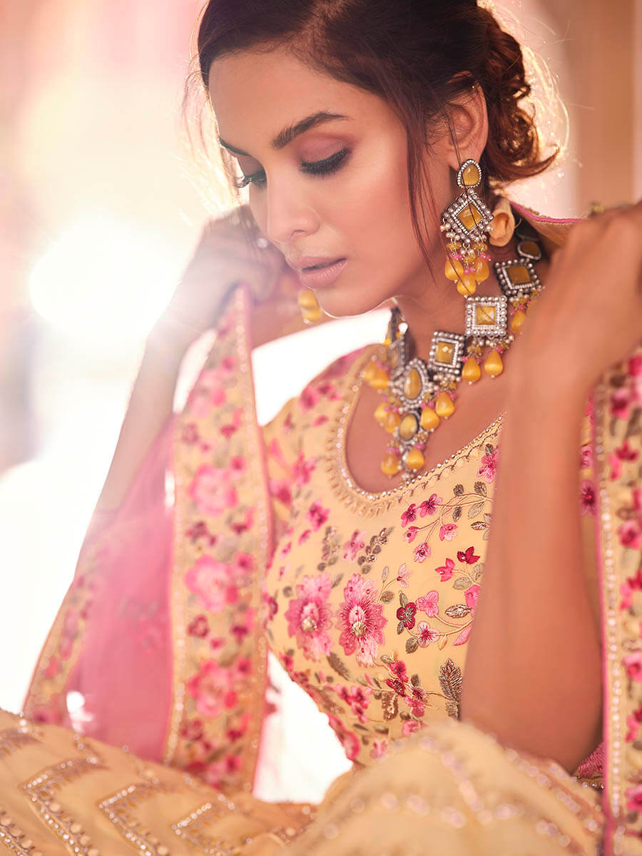 Myra Light Yellow Designer Handwork Lehenga