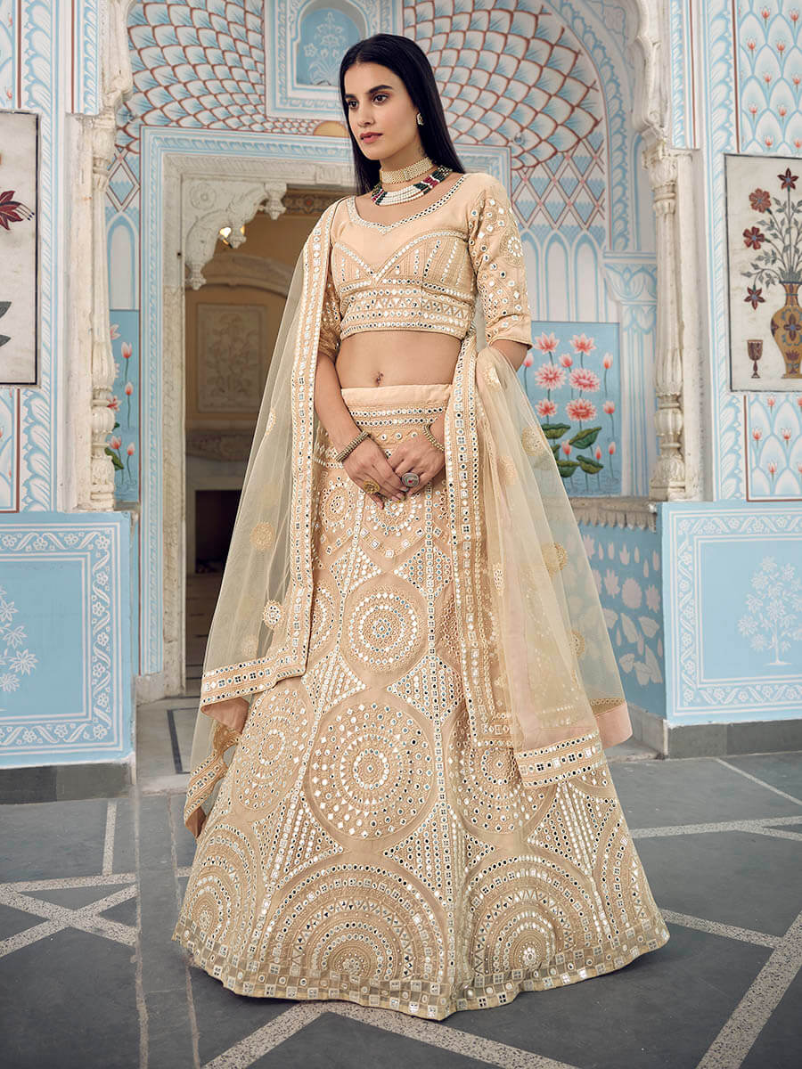 Myra Cream Organza Embroidered Lehenga