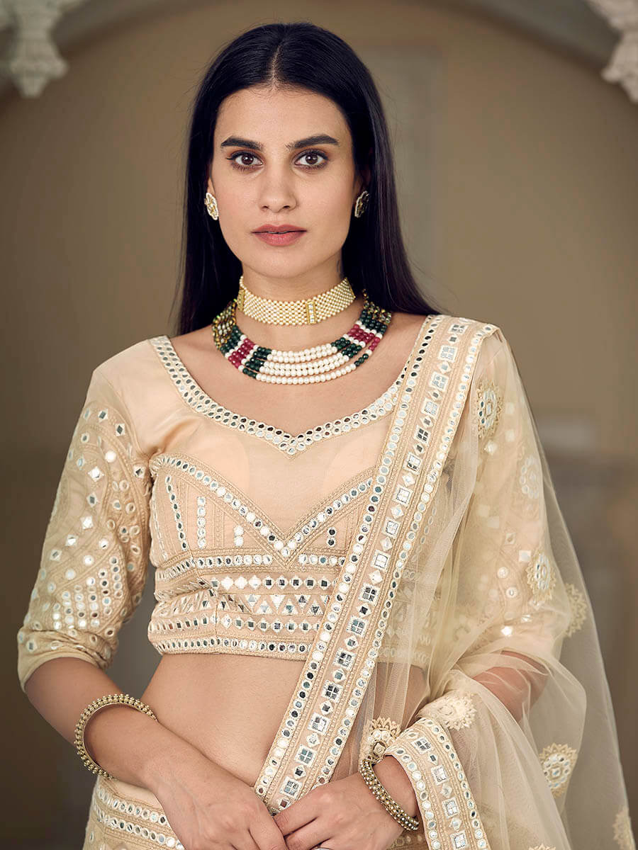 Myra Cream Organza Embroidered Lehenga