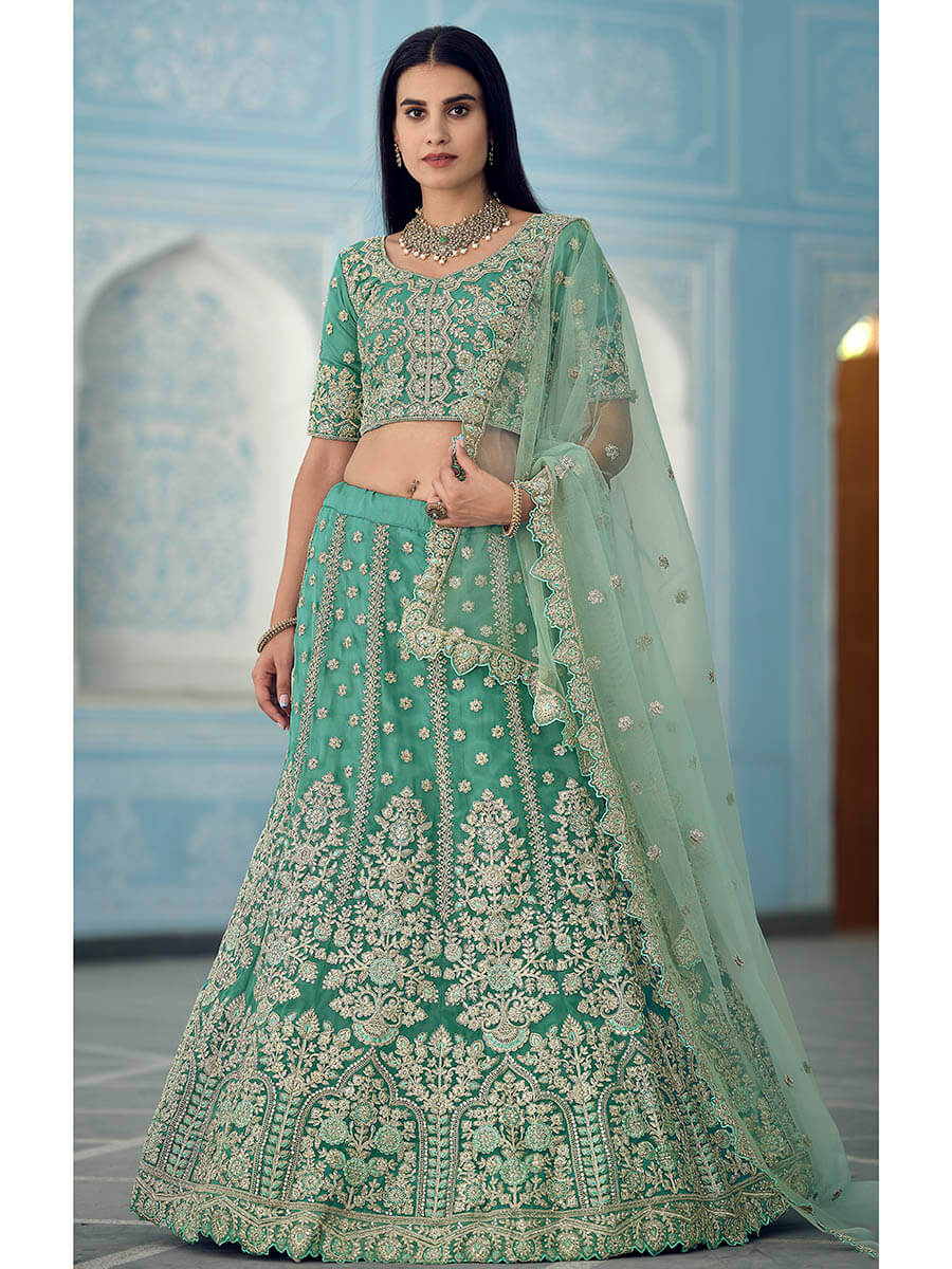 Myra Turquiose Organza Embroidered Lehenga