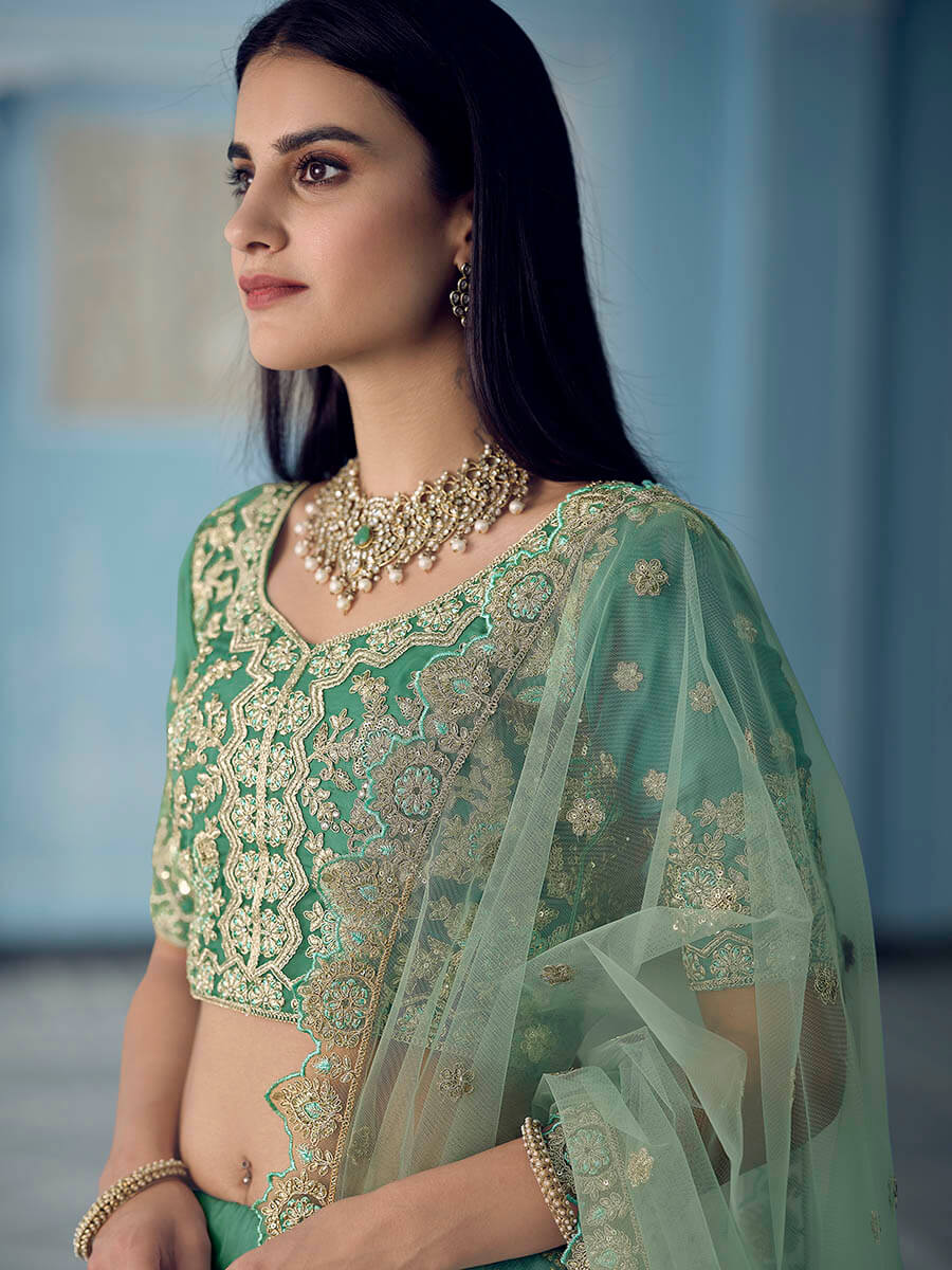 Myra Turquiose Organza Embroidered Lehenga