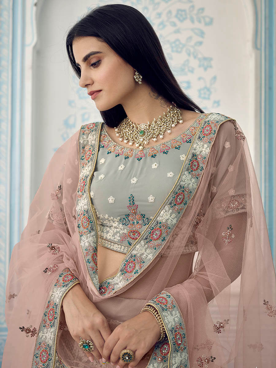 Myra Grey Gorgette Embroidered Lehenga