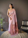 Joban Fashion Lavender Jacquard Butti Soft Lichi Silk Paithani Saree