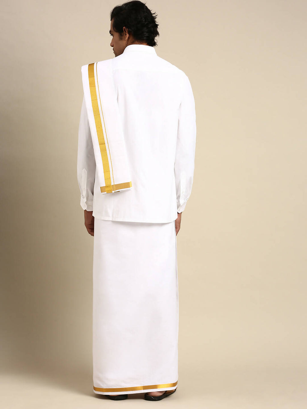 Ramraj Cotton Mens Premium Wedding Cotton White Dhoti with shirt Bit & Towel Set
