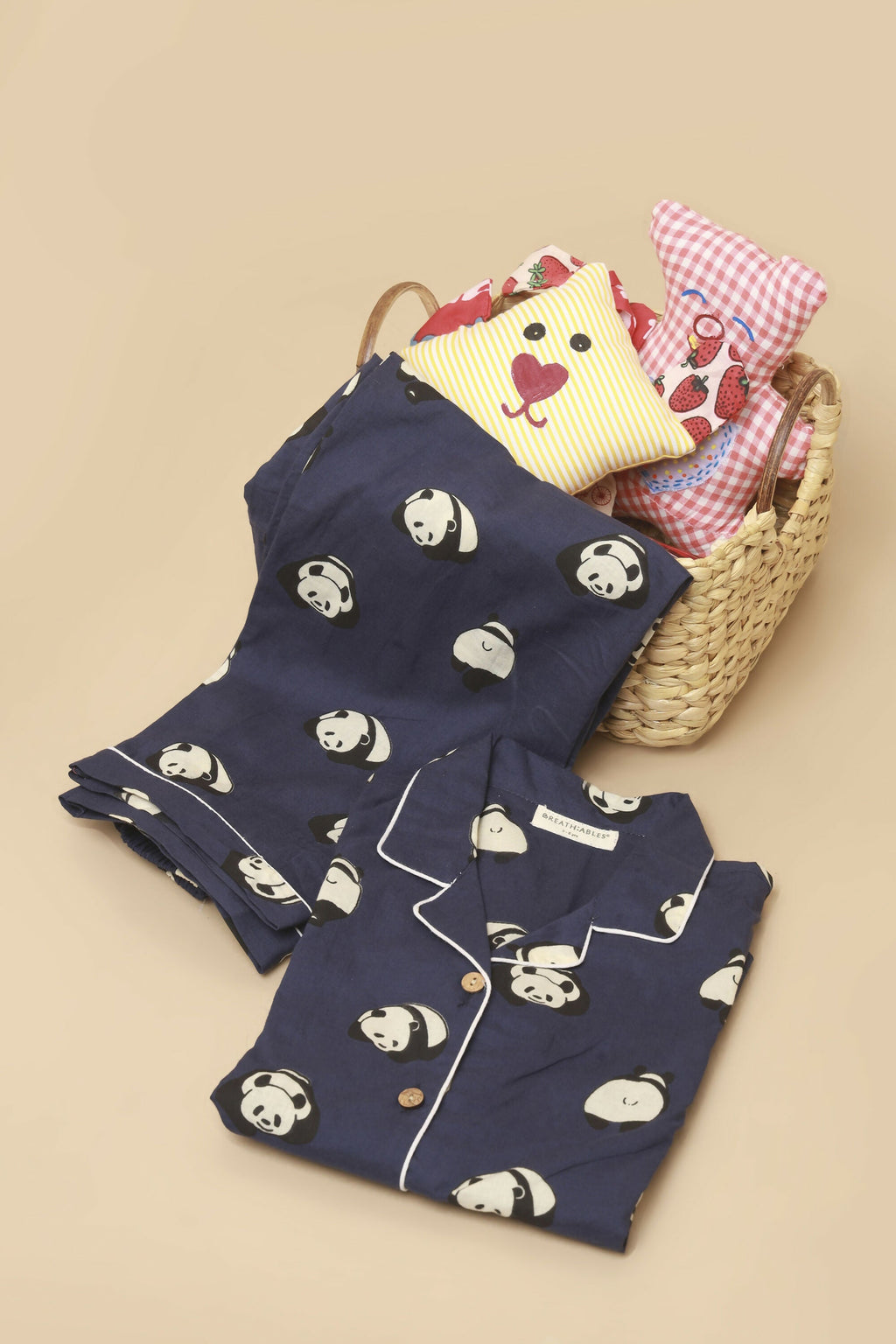 Breathables Kids Cotton Night Suit – Blue Panda Print Shirt & Pyjama Co-Ord Set For Boys & Girls