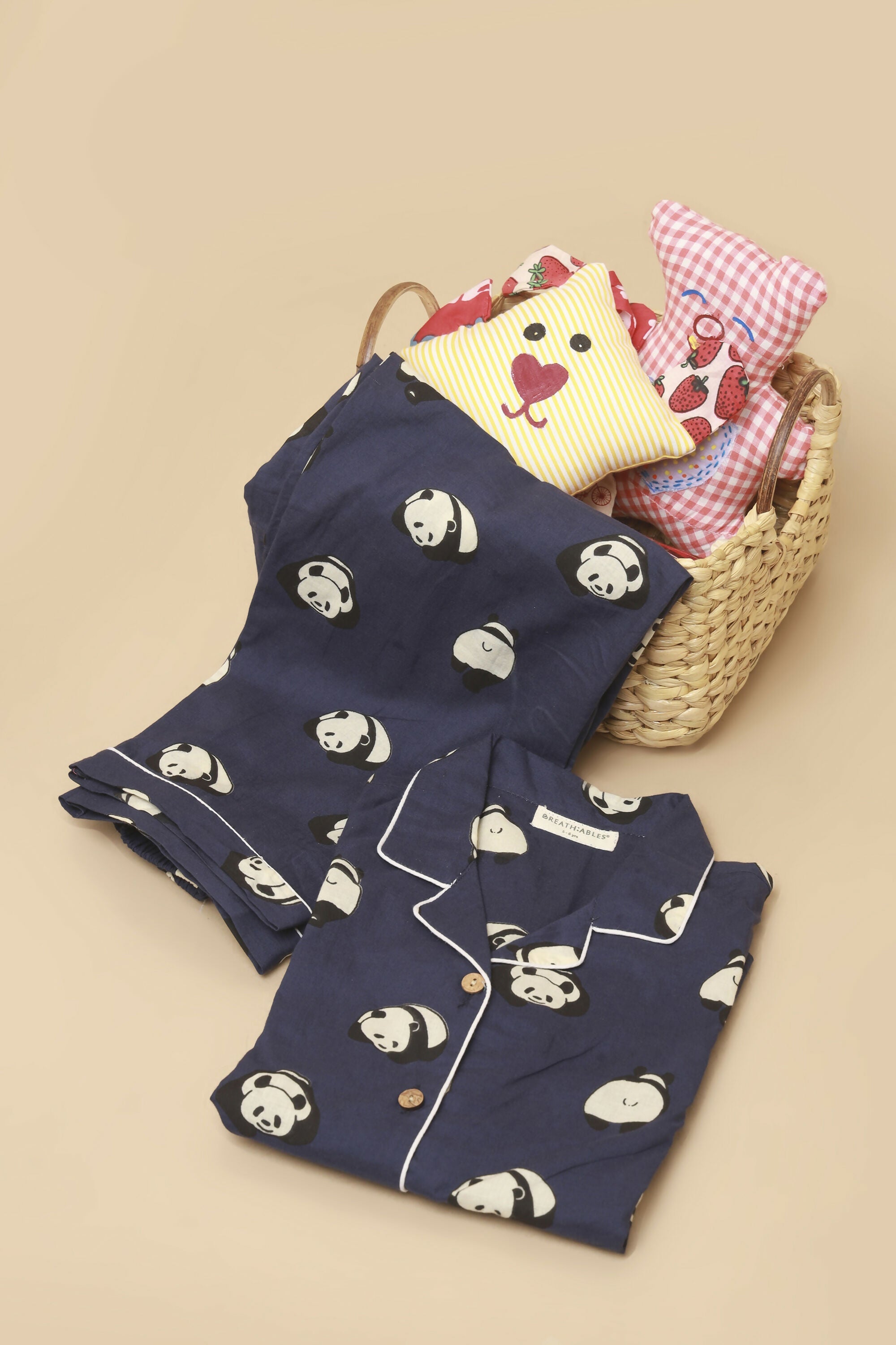 Breathables Kids Cotton Night Suit – Blue Panda Print Shirt & Pyjama Co-Ord Set For Boys & Girls
