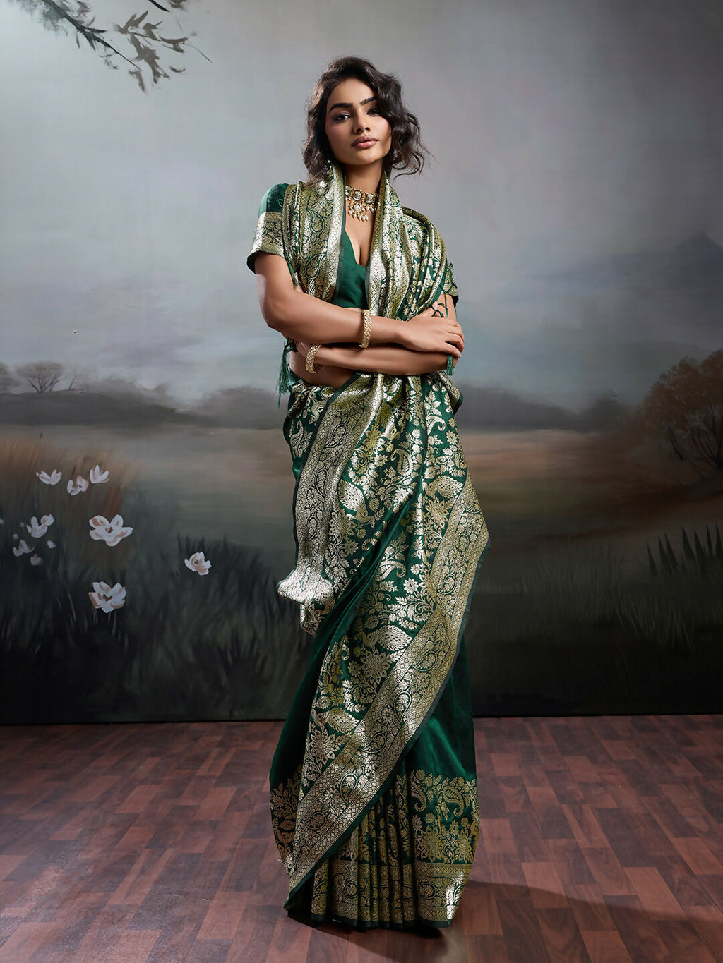 Shree Shyam Fashion Dark Green Silk Blend Saree