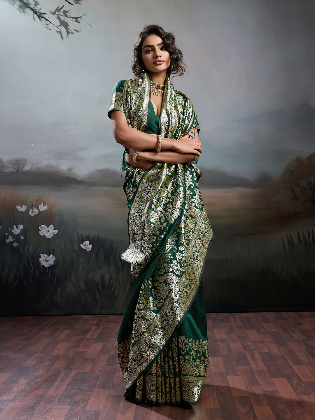 Shree Shyam Fashion Dark Green Silk Blend Saree