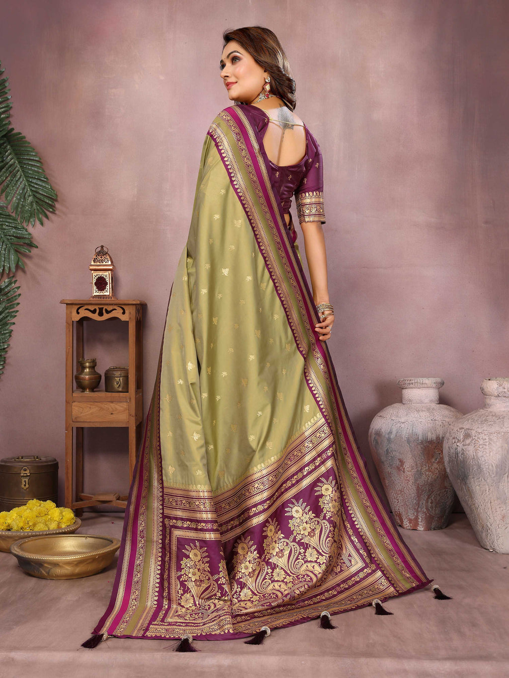 Aastha Fashion Mehndi Kalamkari Silk Weaving Saree