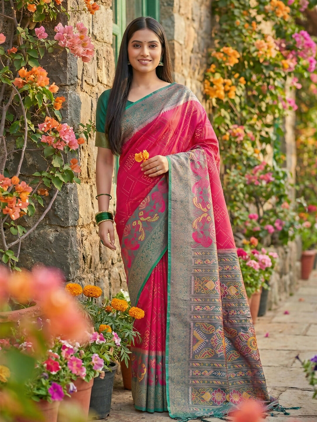 Shree Shyam Fashion Pink Pochampally Silk Saree