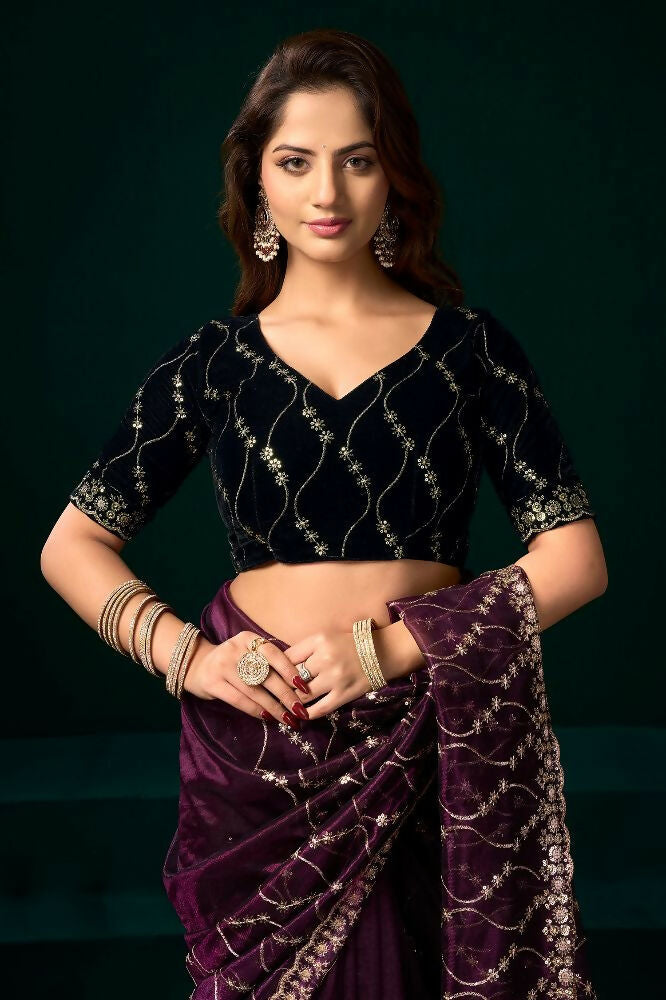 Joban Fashion Wine Net Party Wear Sarees