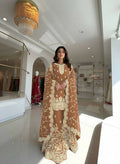 Teeya Creation Peach Pure Silk Gimmy Silk Heavy Embroidery Work Wedding Wear Palazzo Pair