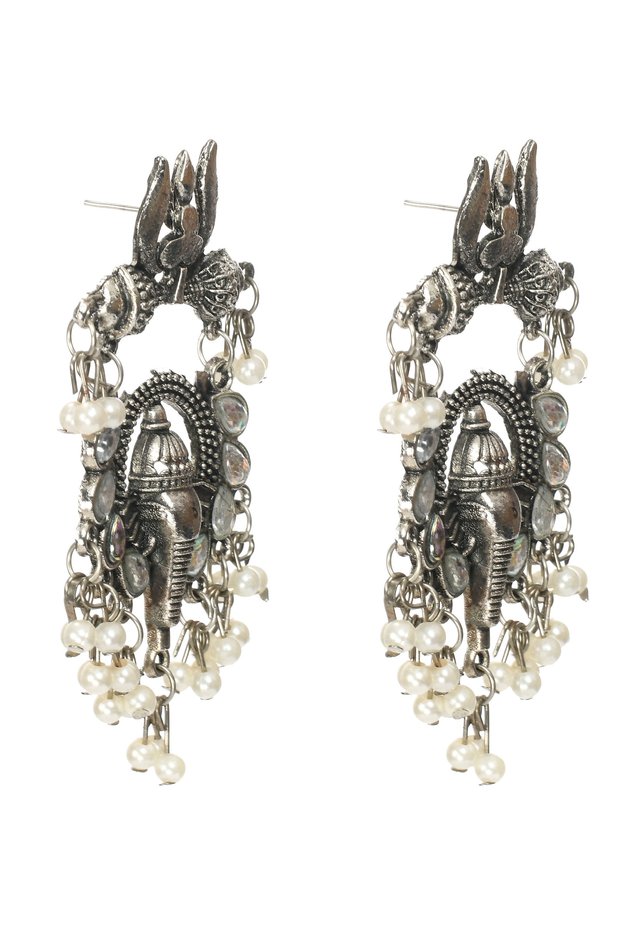 Mominos Fashion Johar Kamal Ganesh Design Silver Color Earrings