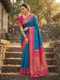 Anaita Blue Silk Woven Saree With Blouse