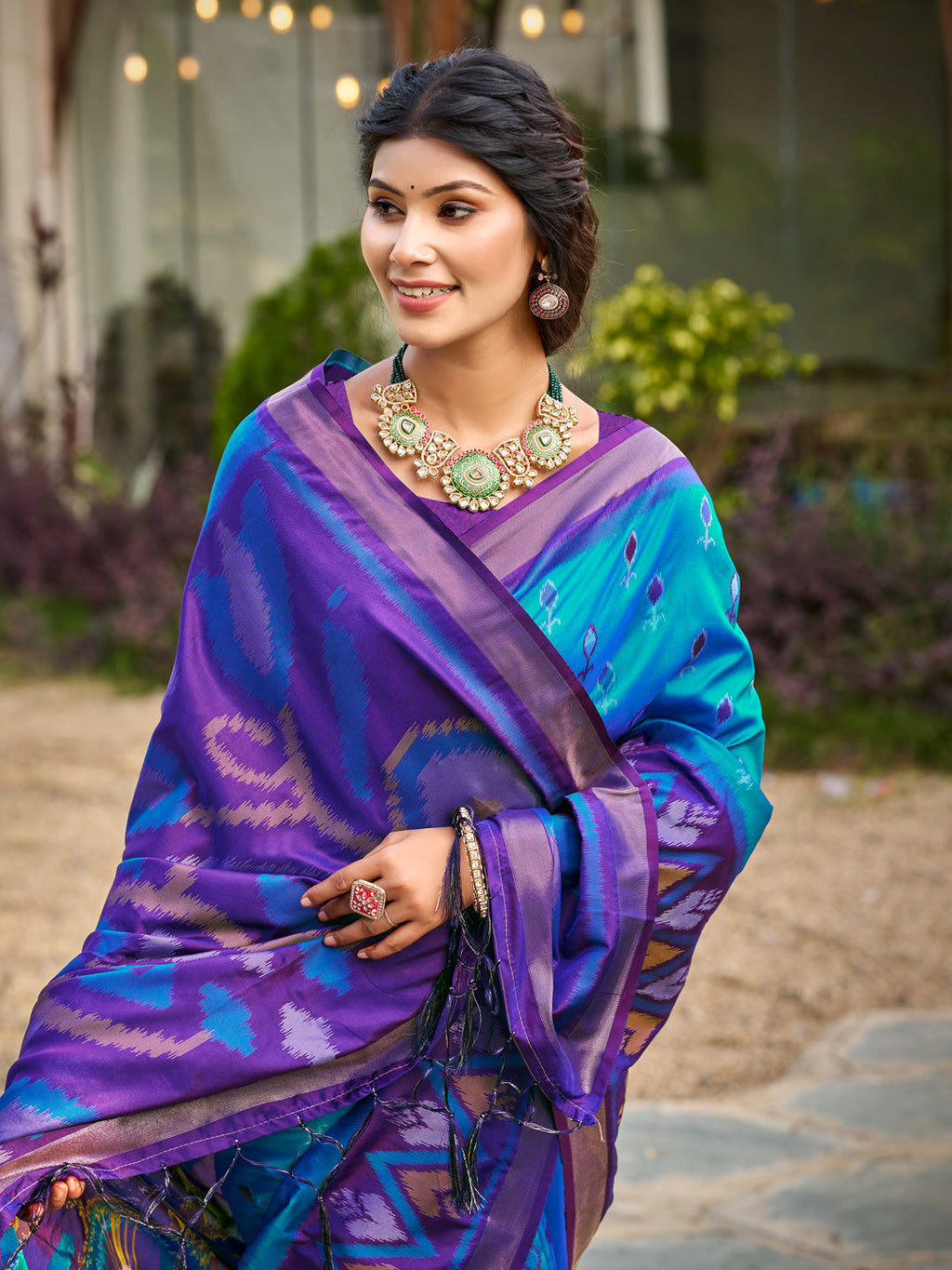 Anaita Aqua Blue Soft Silk Saree With Floral Printed Work With Blouse