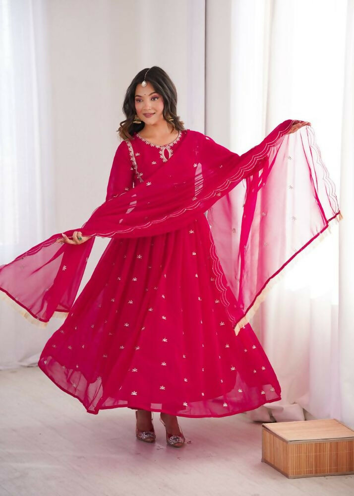 Teeya Creation Rani Faux Georgette Embroidery Work Wedding Wear Gown