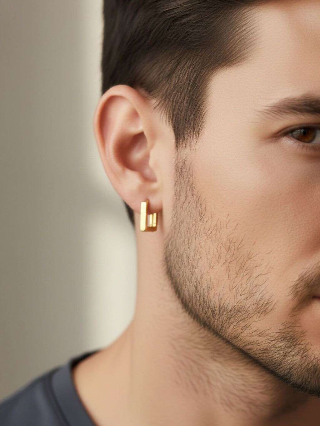 NVR Men's Set of 3 Multicolour Geomatric Shaped Hoop Earrings