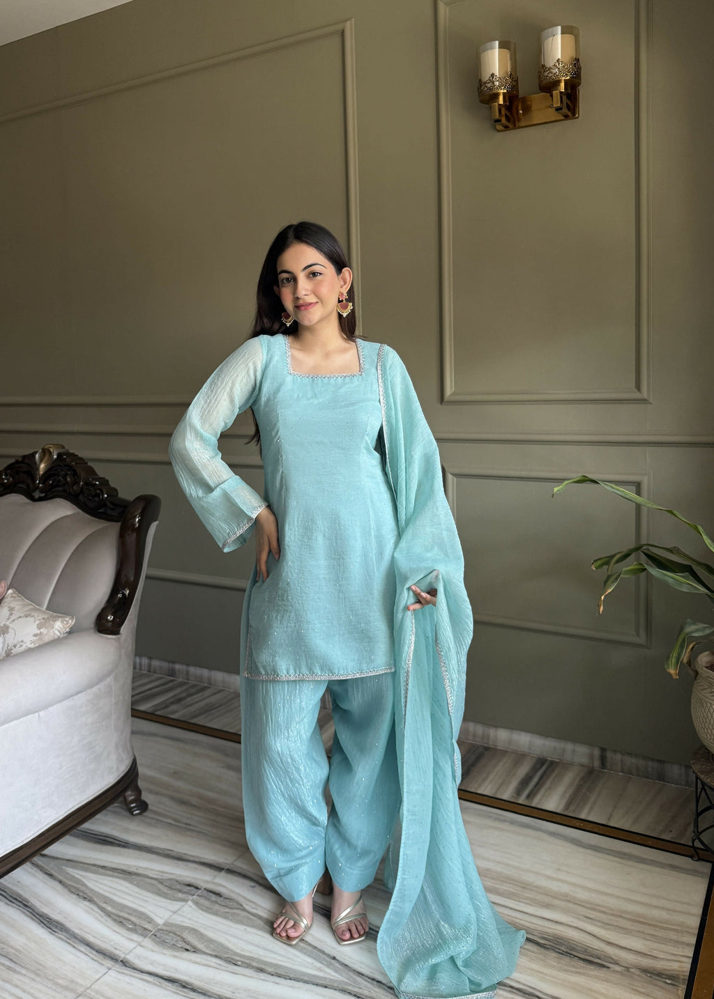 Lehenga Mart Designer Salwar Suit With Kurta, Dhoti Dupatta For Women-Skyblue