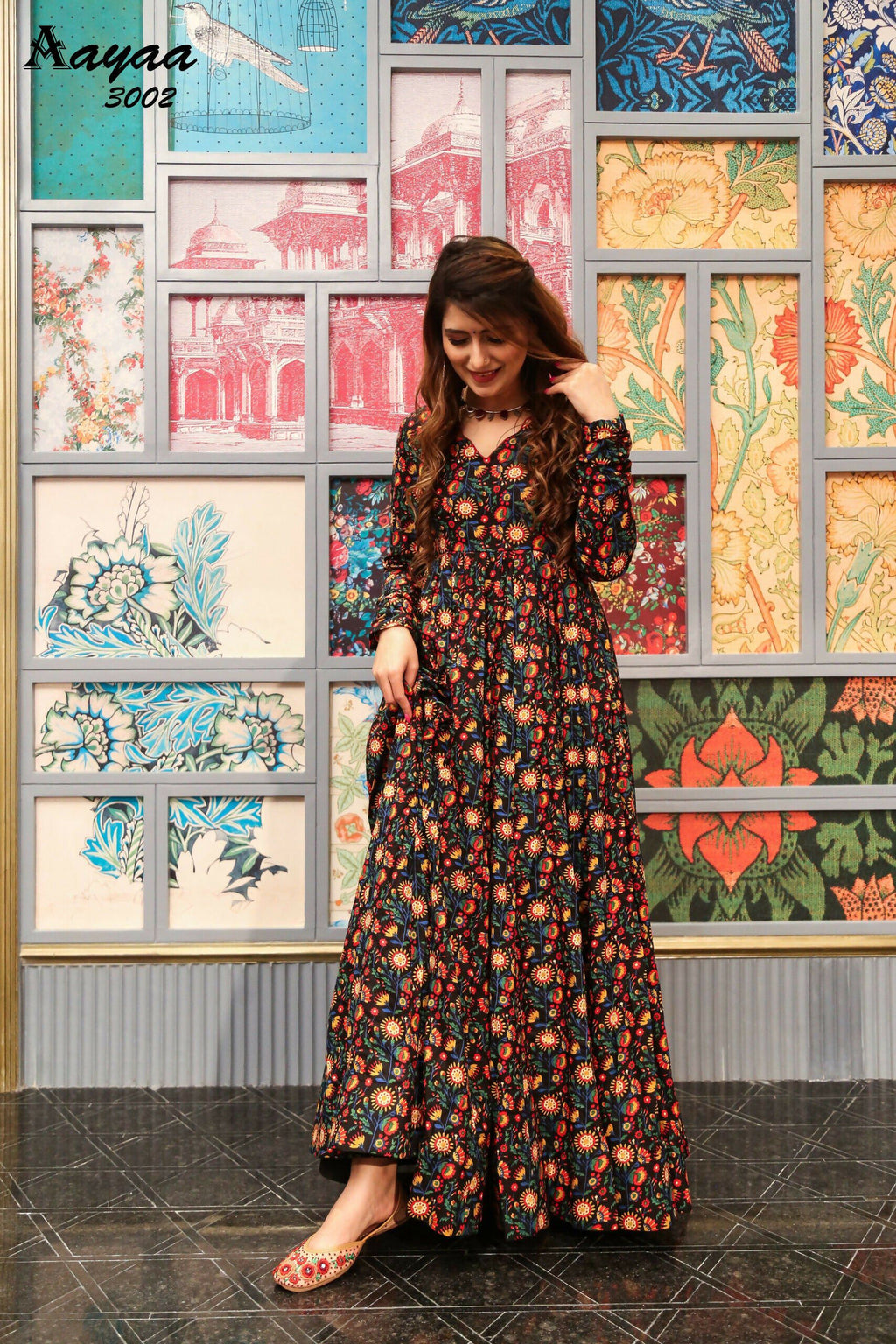 Aayaa Pure Ab Cotton Gown With Heavy Digital Print - Multi Color