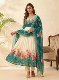 Teeya Creation Womens New Fancy Fox Georgette Heavy Quality Fabric With Handwork Teal Gown Set