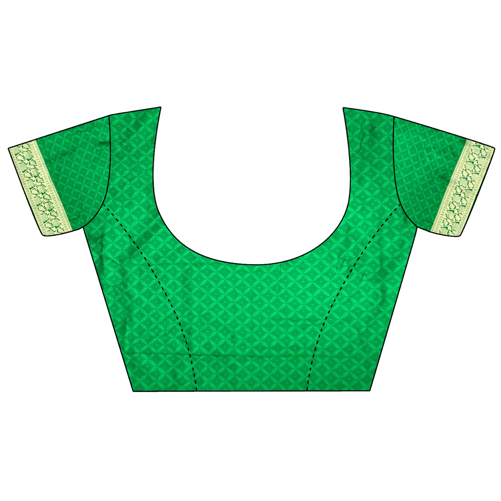 Joban Fashion Green Woven Zari Motifs Lichi Silk Banarasi Silk Saree