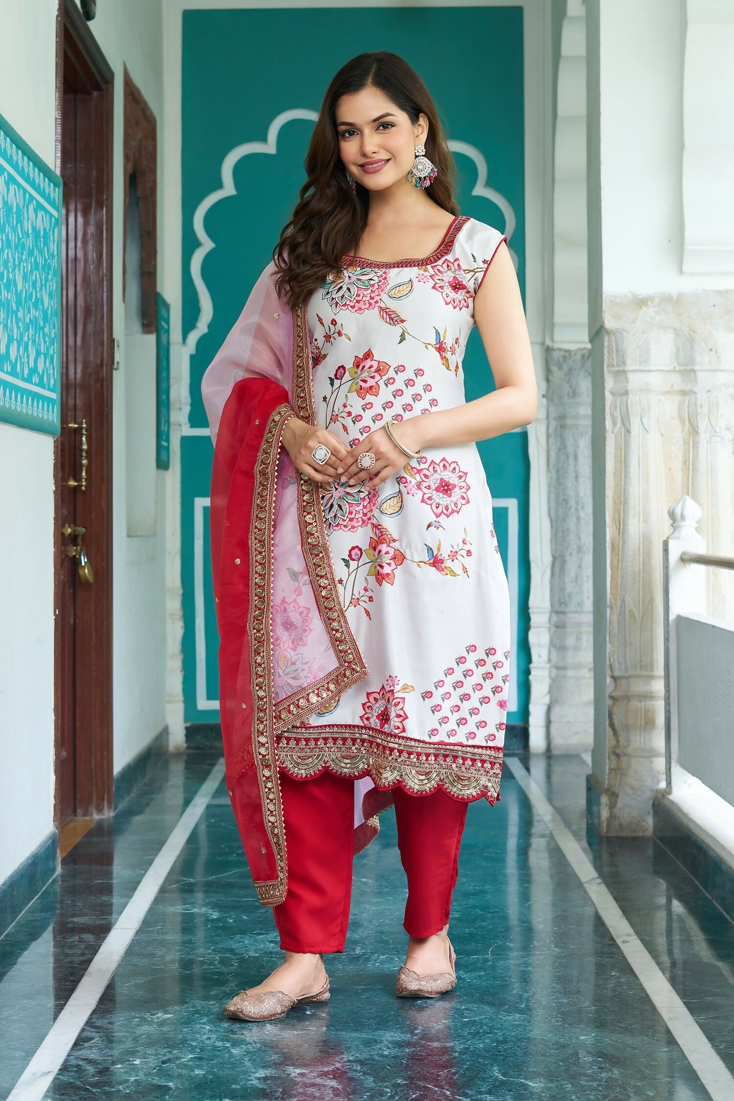 Joban Fashion White Kurta Set Georgette Embroidery Sequence Work
