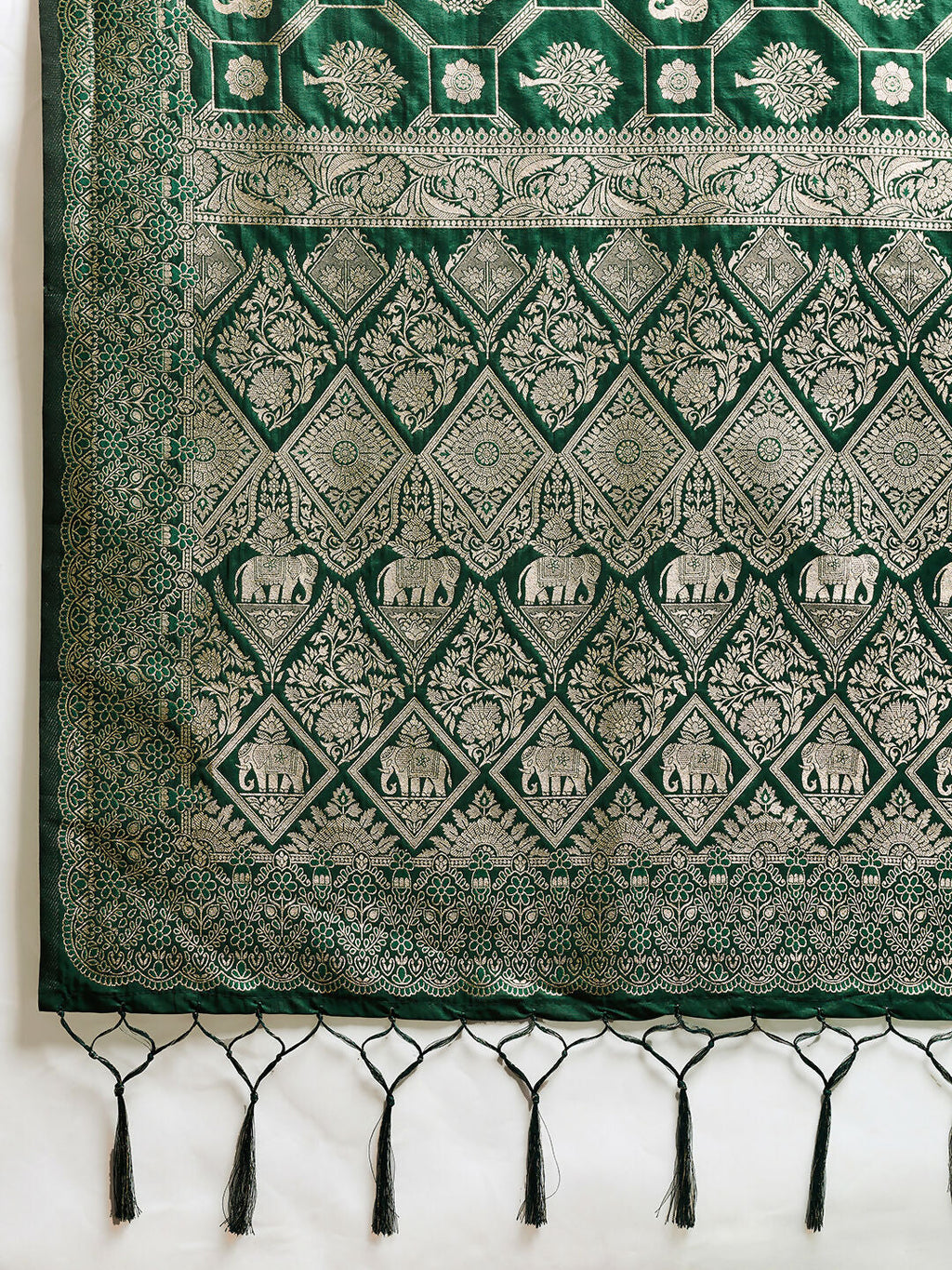 Shree Shyam Fashion Bottle Green Silk Blend Saree