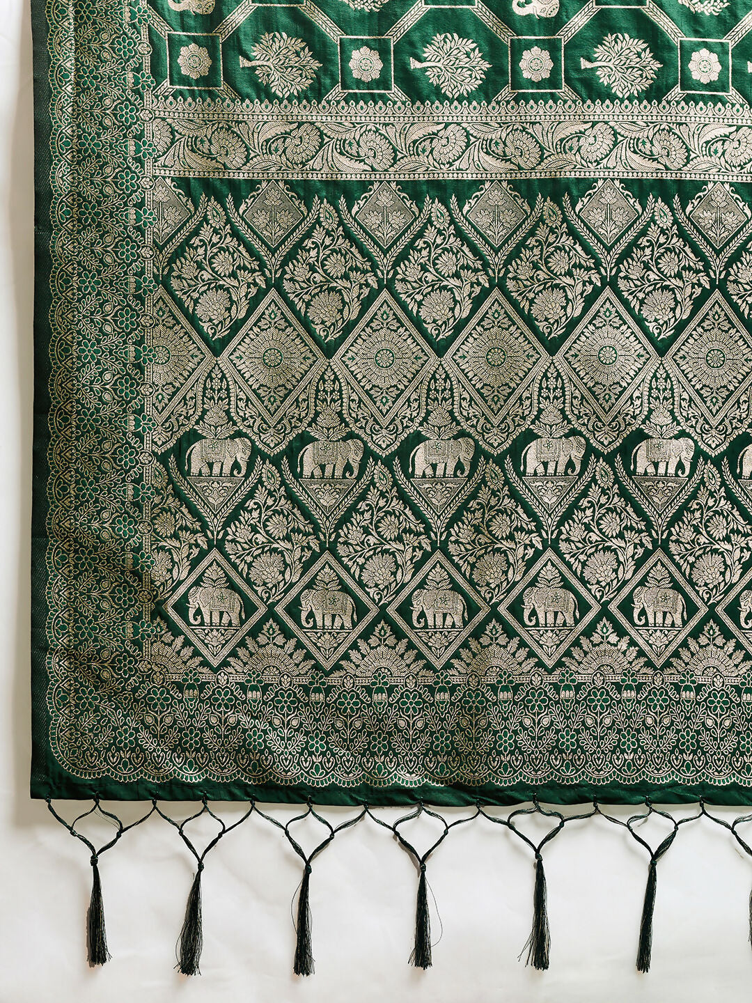 Shree Shyam Fashion Bottle Green Silk Blend Saree