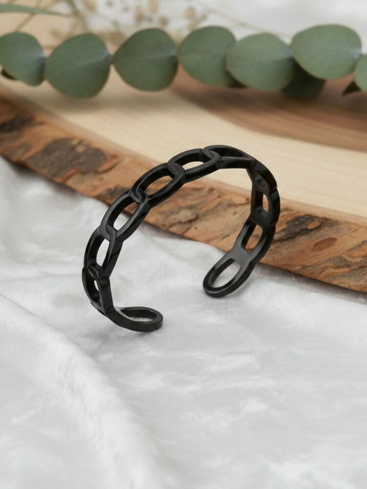 NVR Men's Rhodium Plated Cuff Bracelet
