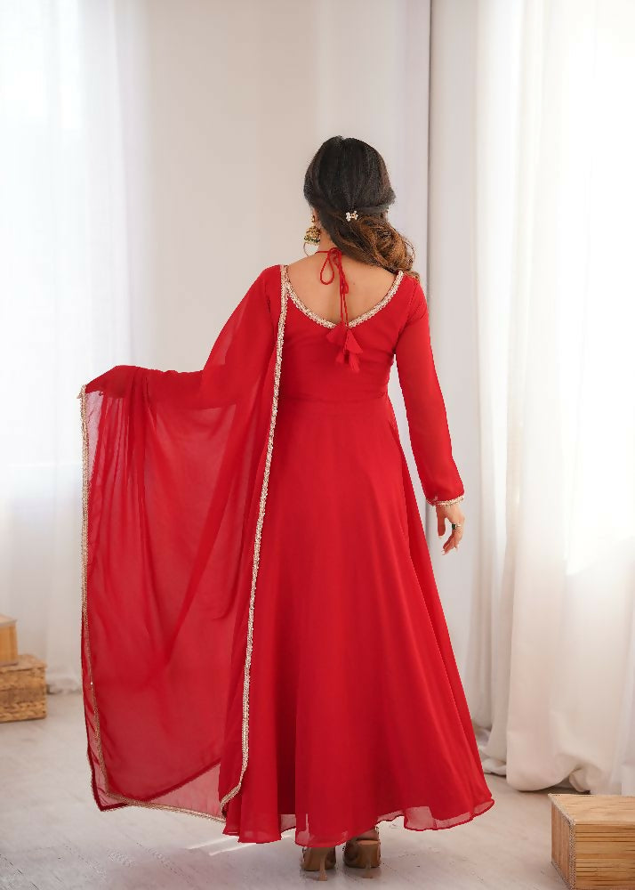 Teeya Creation Red Faux Georgette Designer Party Wear Long Gown