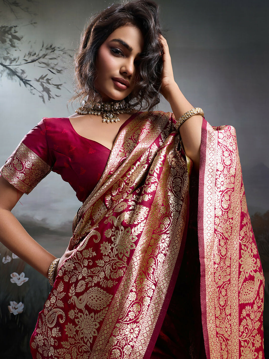 Shree Shyam Fashion Maroon Silk Blend Saree