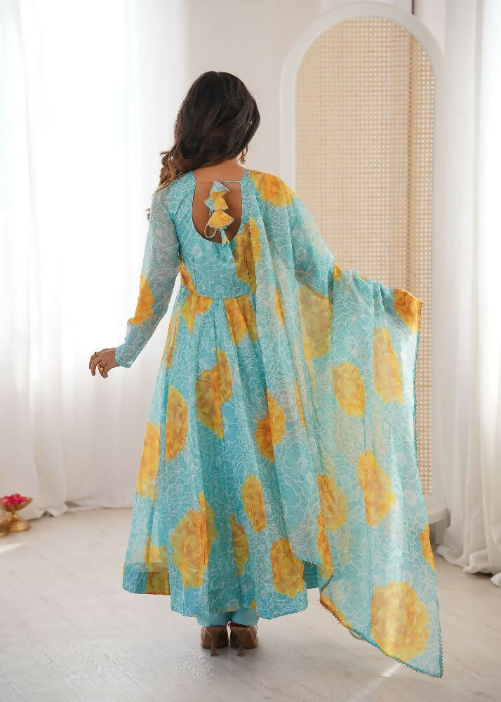 Teeya Creation Multi Color Soft Organza Silk Digital Print Party Wear Gown