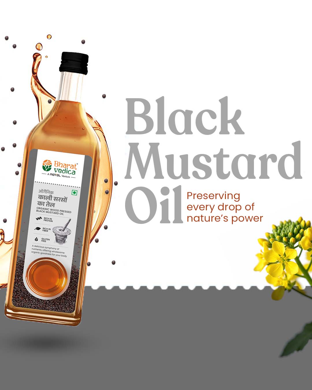 Bharat Vedica Organic Wood Pressed Black Mustard Oil - Organic Wood Pressed kale Sarso ka tel