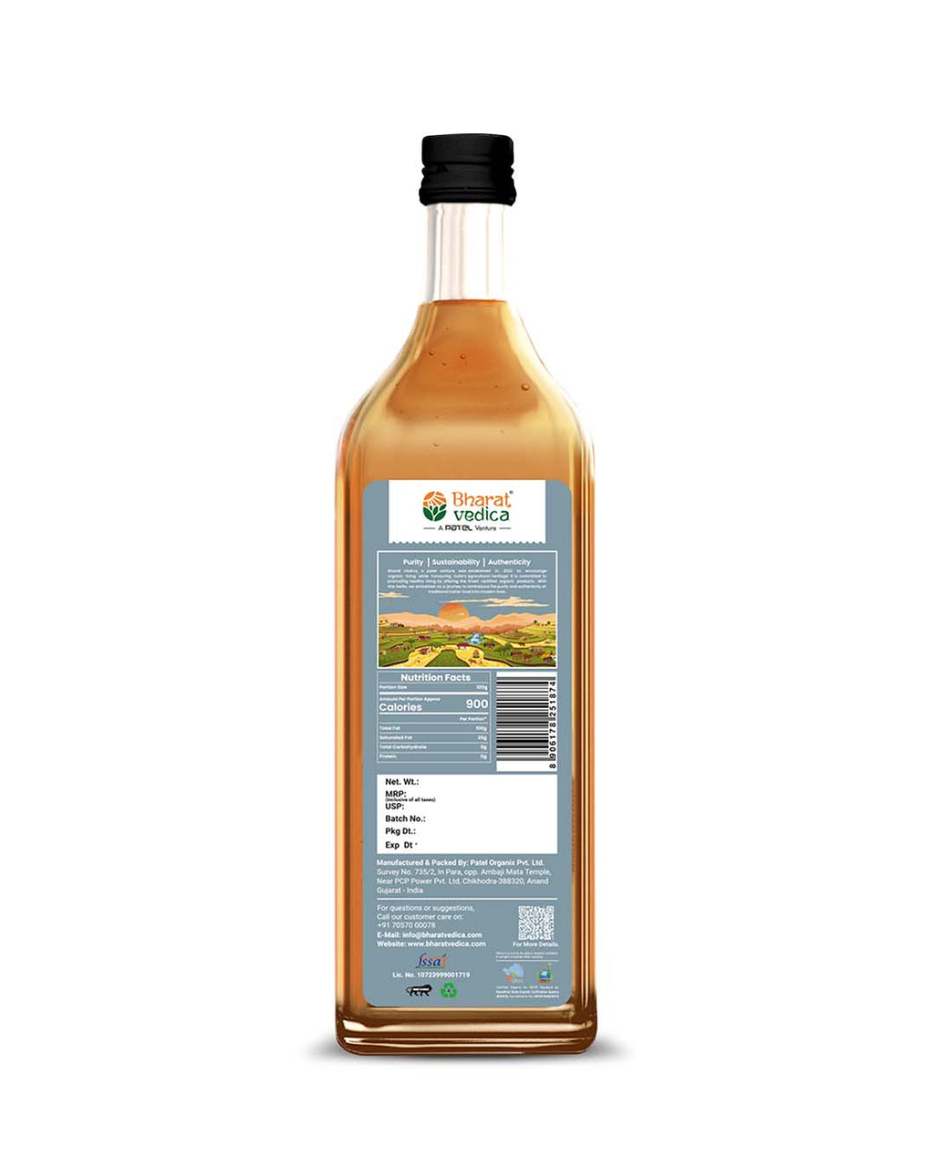 Bharat Vedica Organic Wood Pressed Black Sesame Oil - Organic Wood Pressed Kale Til ka Tel