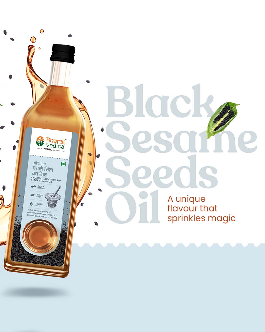 Bharat Vedica Organic Wood Pressed Black Sesame Oil - Organic Wood Pressed Kale Til ka Tel