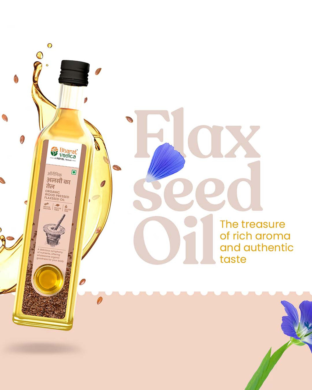 Bharat Vedica Organic Wood Pressed Flaxseed Oil - Organic Wood Pressed Alsi ka tel