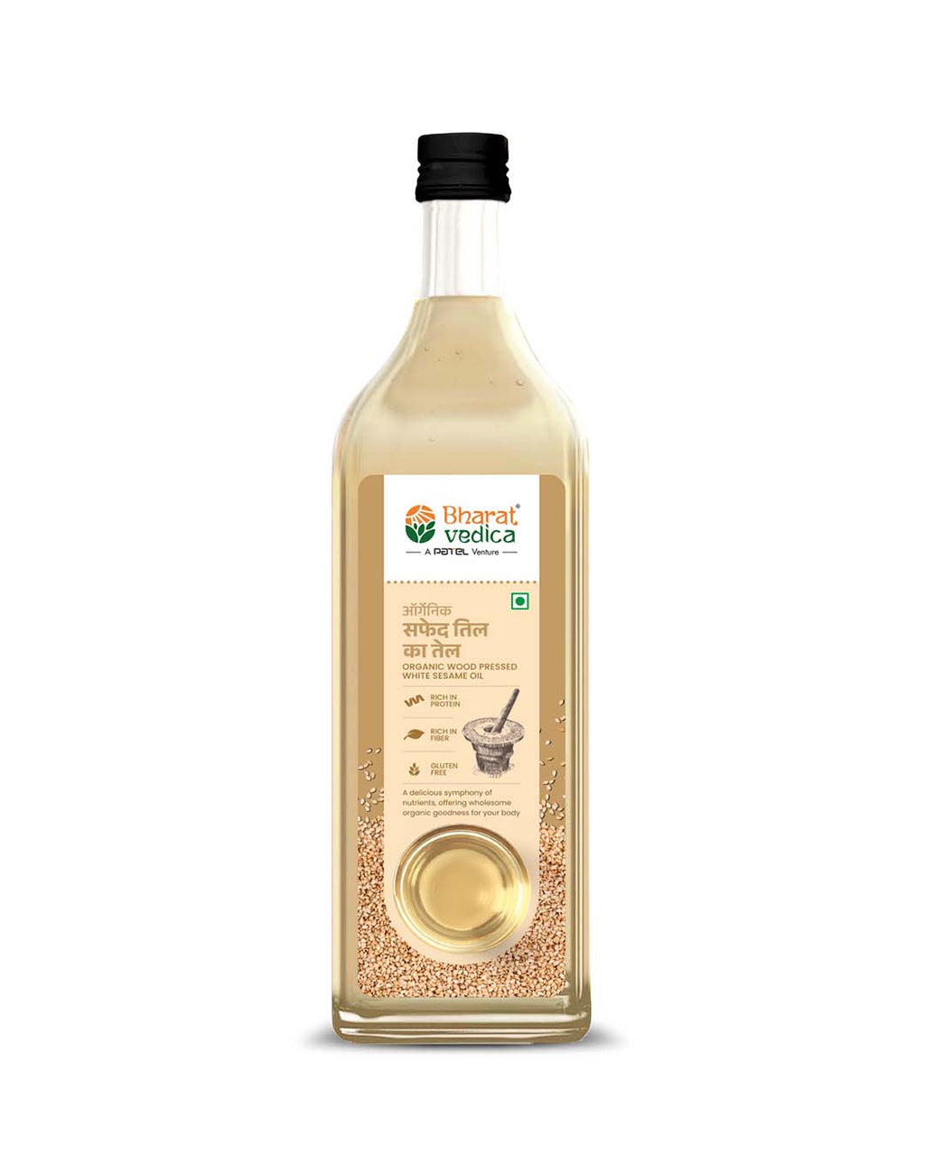 Bharat Vedica Organic Wood Pressed White Sesame Oil - Organic Wood Pressed Safed Til ka Tel